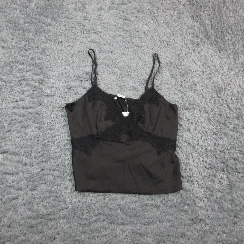 Abercrombie & Fitch Tank Top Womens Large Black Lace Trim Satin Sleep Cami NWT